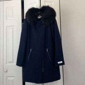Vintage WoolCalvin Klein Faux Fur Trimmed Blend Coat.